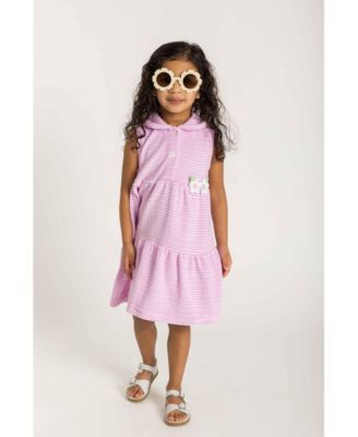 Big Girls Stripe Terry Dress with Flowers