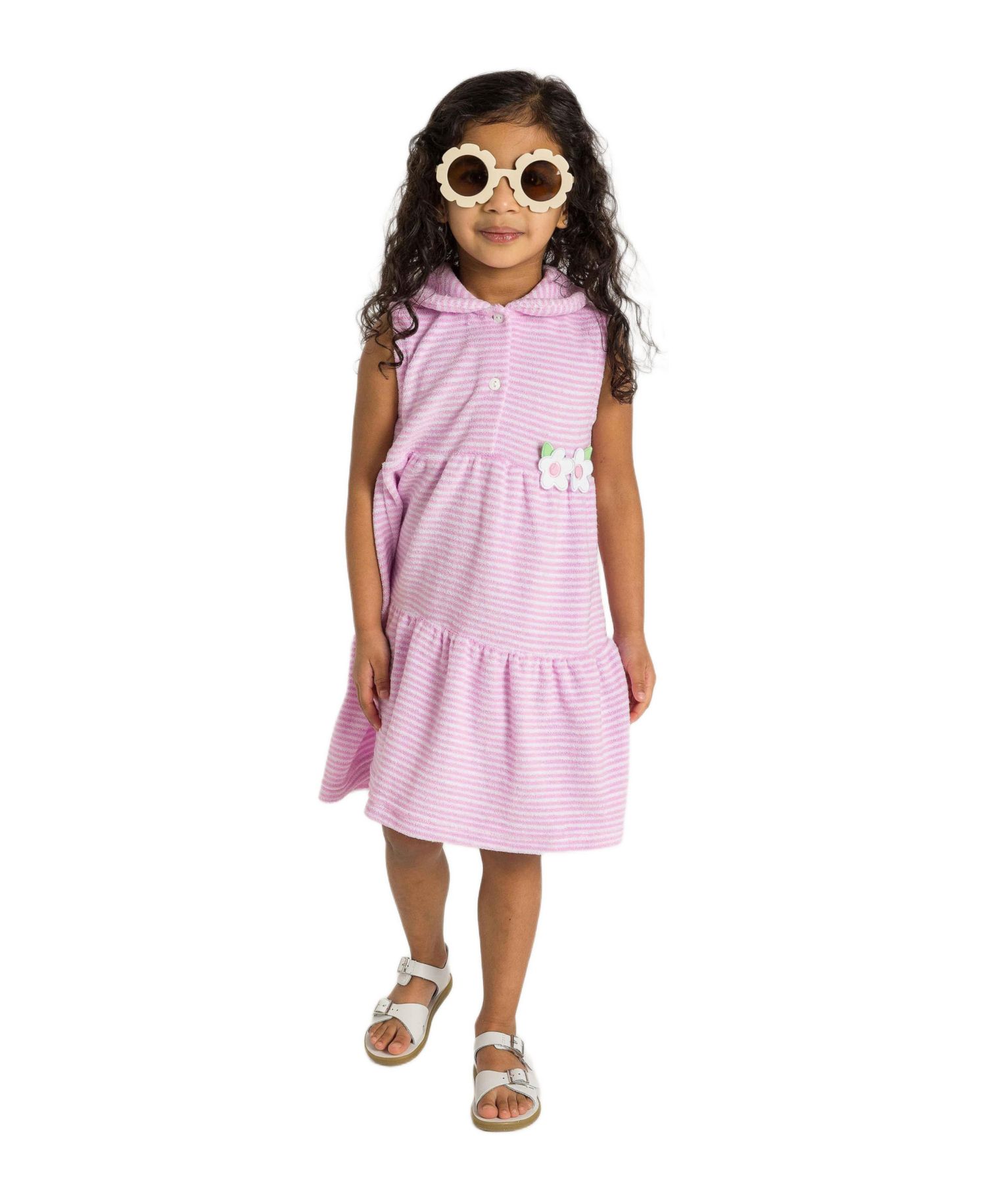 Big Girls Stripe Terry Dress with Flowers