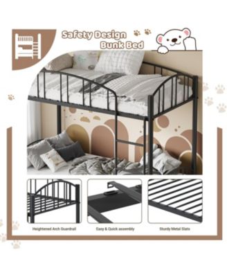 Metal Bunk Bed Twin Over Twin, Heavy Duty Bunkbeds Frame with Arched Guardrail and Safety Ladder, Sturdy Steel Bed