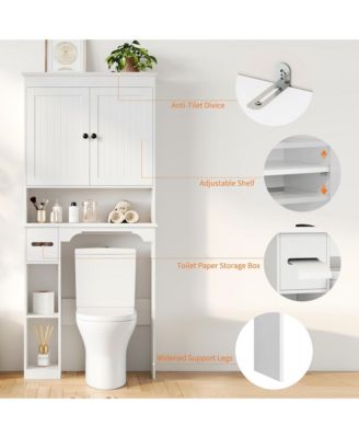 Over The Toilet Storage Cabinet, Bathroom Organizer, Space-Saving Farmhouse Toilet Shelf with Paper Holder