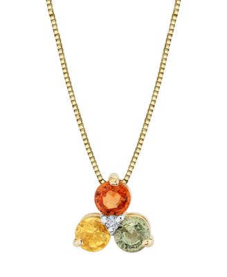 Green Sapphire (1/3 ct. t.w.), Orange Sapphire (1/3 ct. t.w.) and Yellow Sapphire (1/3 ct. t.w.) Pendant Necklace in 14k Yellow Gold