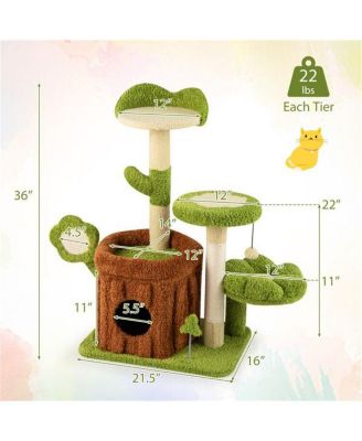 Machine-Washable & Space-Saving Cat Tree, 36-Inch Jungle Theme with Removable Peach Skin Cover, Sisal Scratching Post & Toys