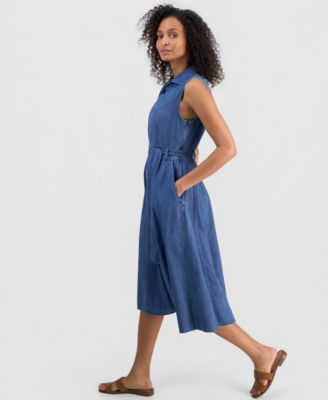 Women's Chambray Sleeveless A-Line Dress
