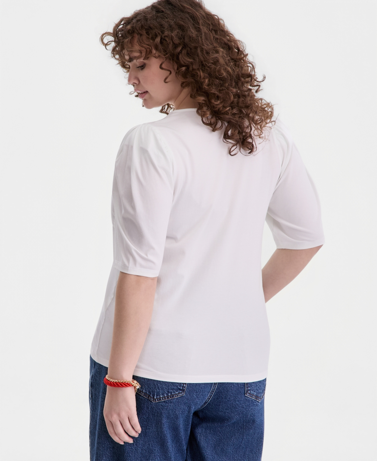 On 34th Trendy Plus Printed Ruched Puff-Sleeve Crewneck Top, Macy's Exclusive