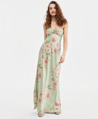 Juniors' Floral Print Strapless Gown