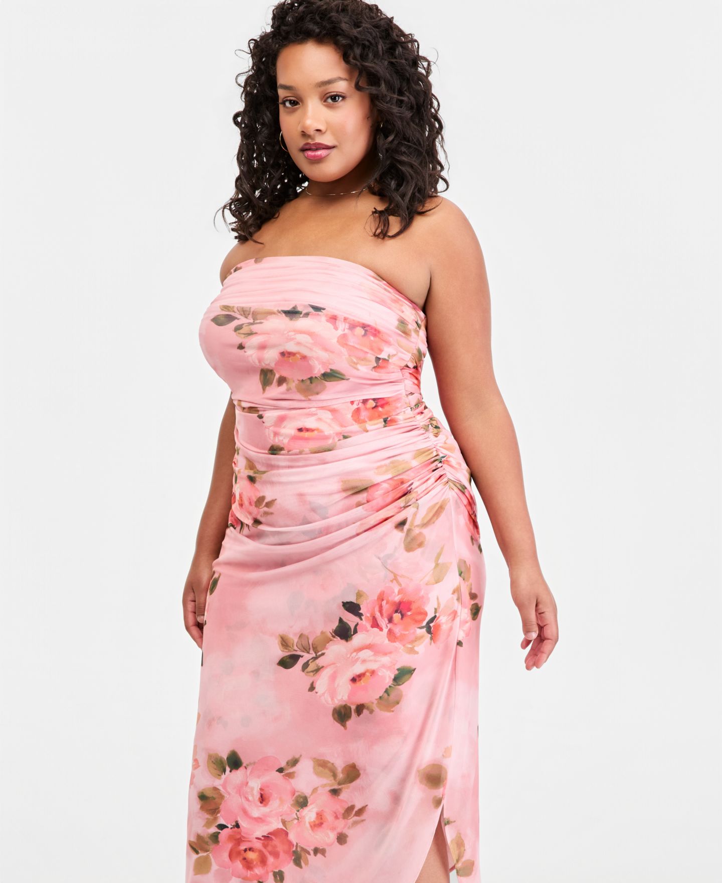 Женское платье Emerald Sundae Trendy Plus Size Floral Print Strapless Maxi, цвет: Пудровый разноцветный — фото 4