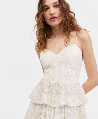 Women's Sweetheart-Neck Tiered-Lace Mini Dress