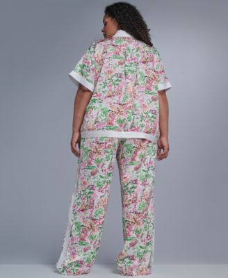 Plus Size Printed Camp Collared Shirt