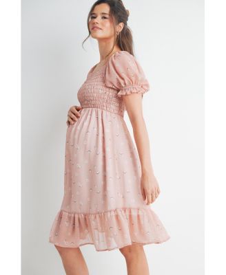 Maternity Floral Smocked Empire Waist Knee-Length Dress