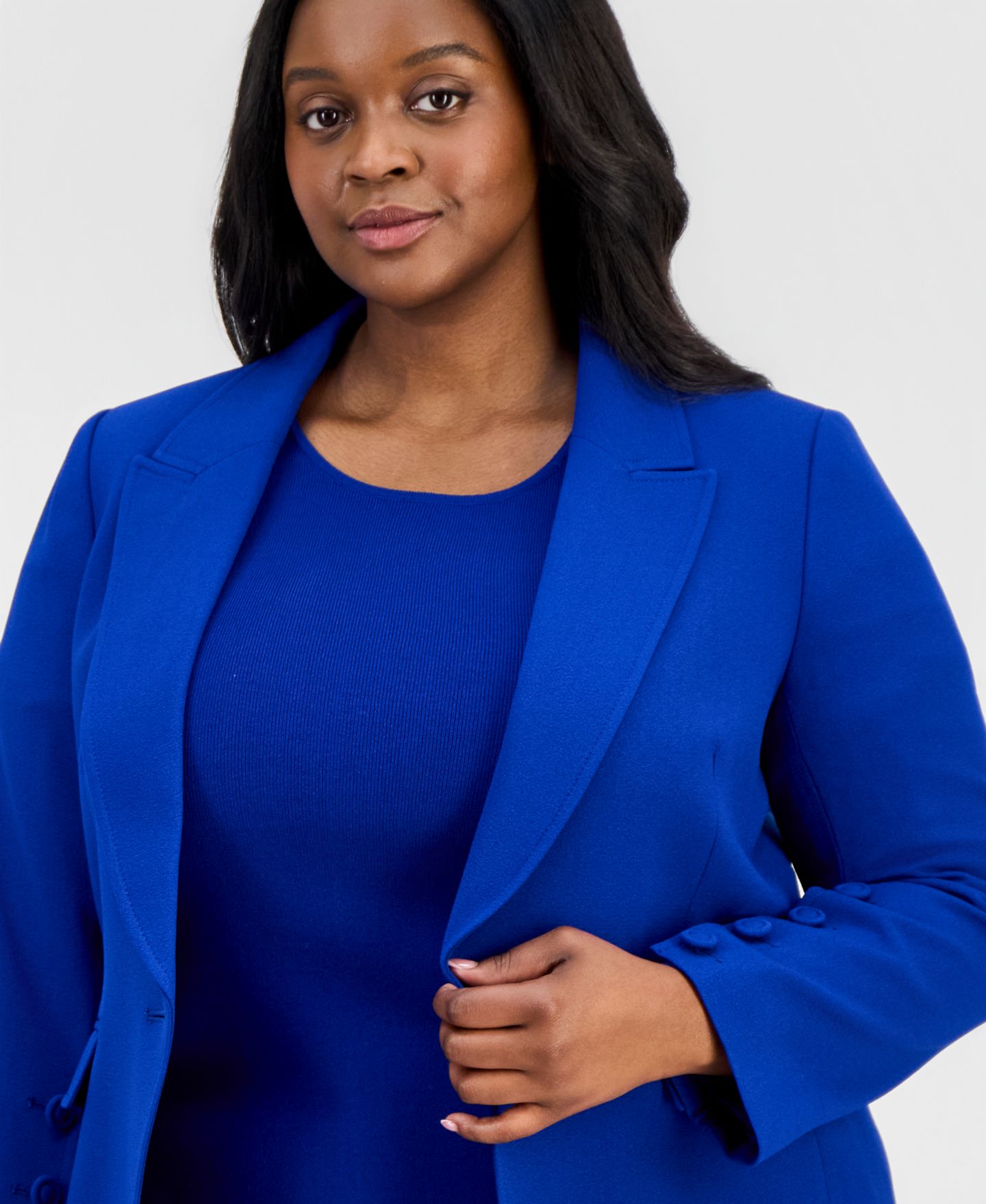 Женский пиджак Tahari ASL Plus Size Peak Lapel One-Button Blazer, цвет: Кобальтовый — фото 3