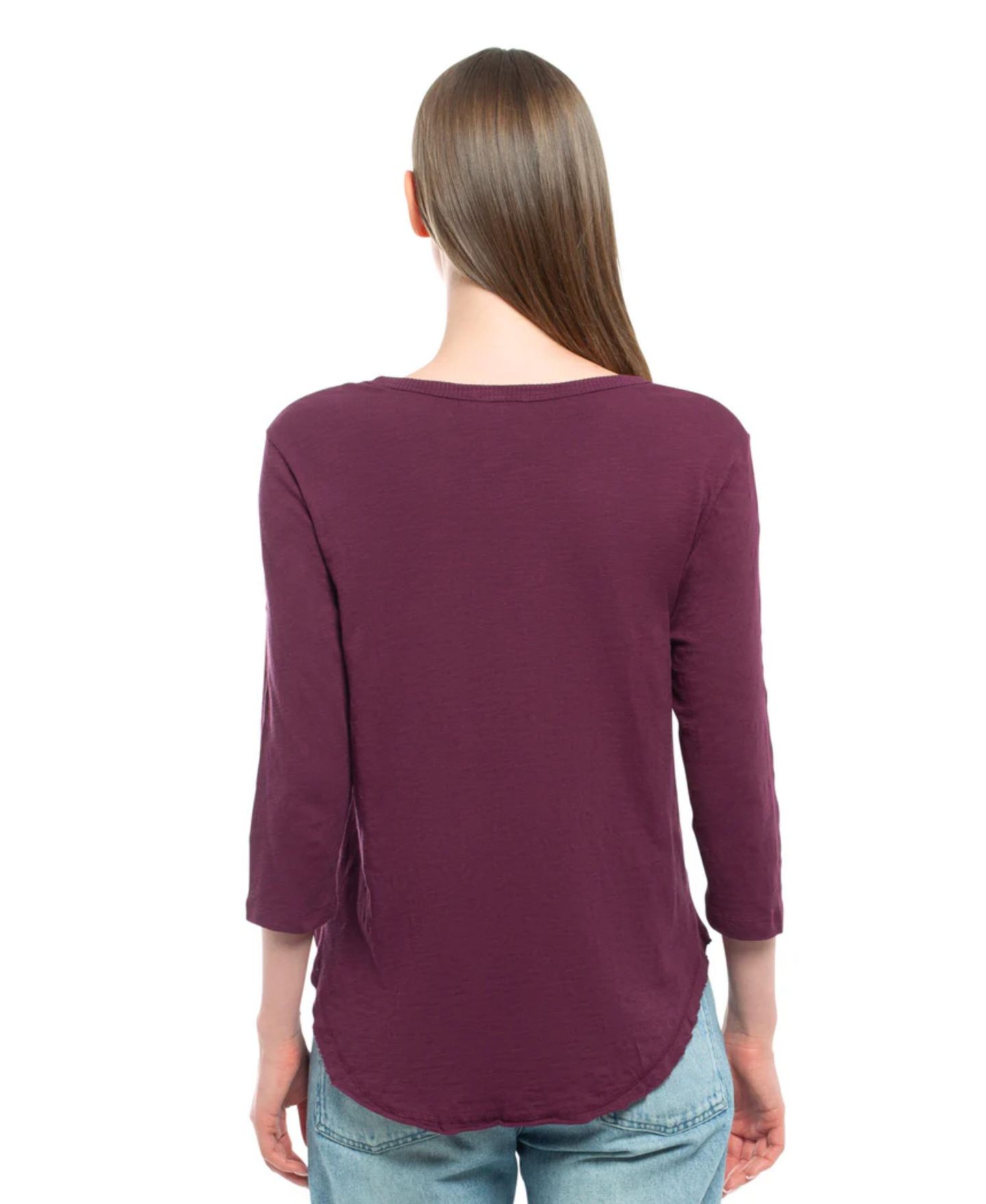 Женская футболка WILT 3/4 Sleeve V-Neck Shirttail, цвет: Тёмный инжирный — фото 4