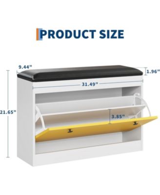 Shoe Storage Bench, 31.5 in Shoe Organizer Bench with Flip Drawer & PU Cushion, Modern Entryway Shoe Cabinet for Hallway