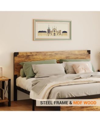 Gamon Rustic Brown King Platform Bed Frame with Wooden Headboard & Under Bed Storage