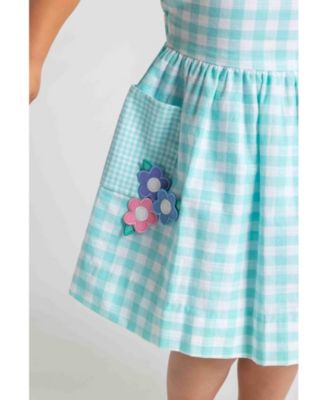 Baby Girl Gingham Linen Look Dress With Flowers