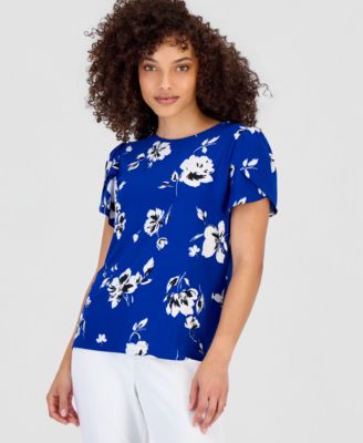 Petite Printed Tulip-Sleeve Top