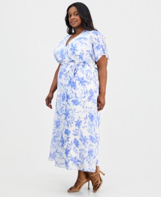 Plus Size Printed Flutter-Sleeve Maxi Dress