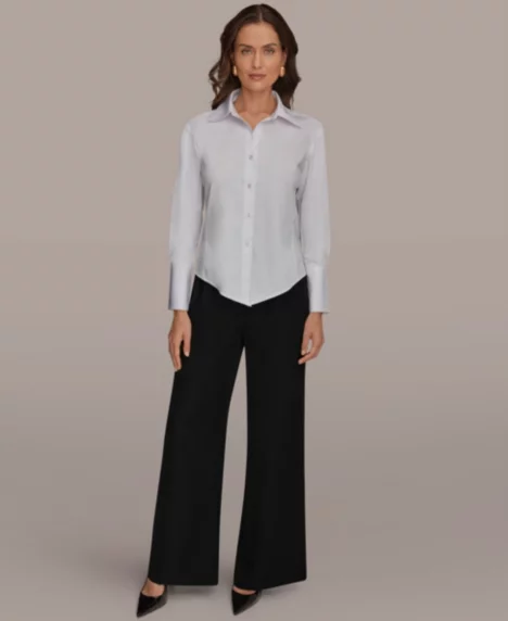 Petite Collared Button-Down Shirt - White