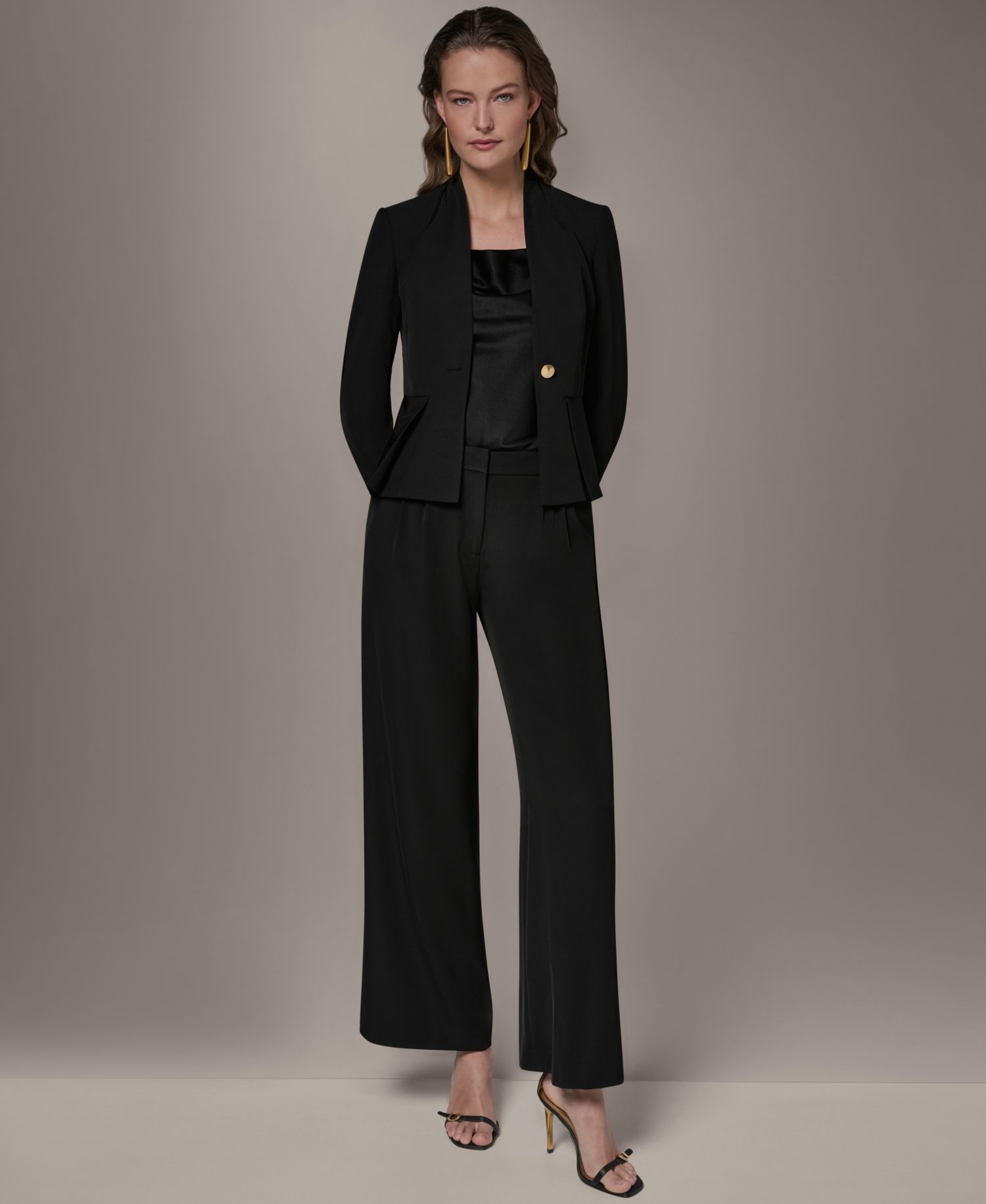 Petite Collarless One Button Blazer