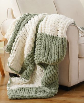 Color Blocked Thick Chenille Chunky Knit Throw, 50" x 60"