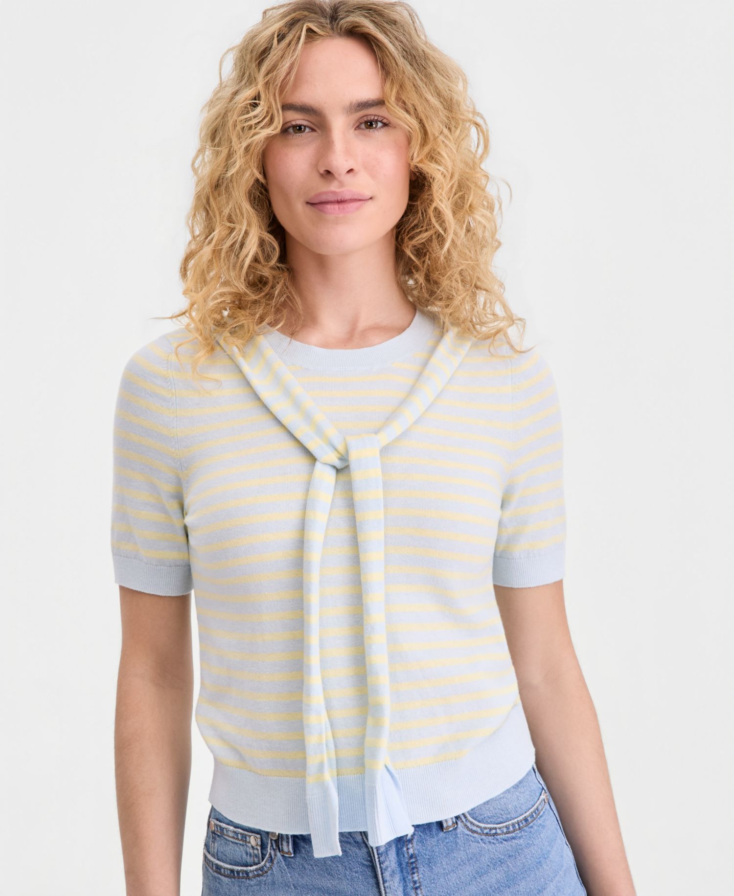 Women's Stripe Tie-Front Sweater Tee