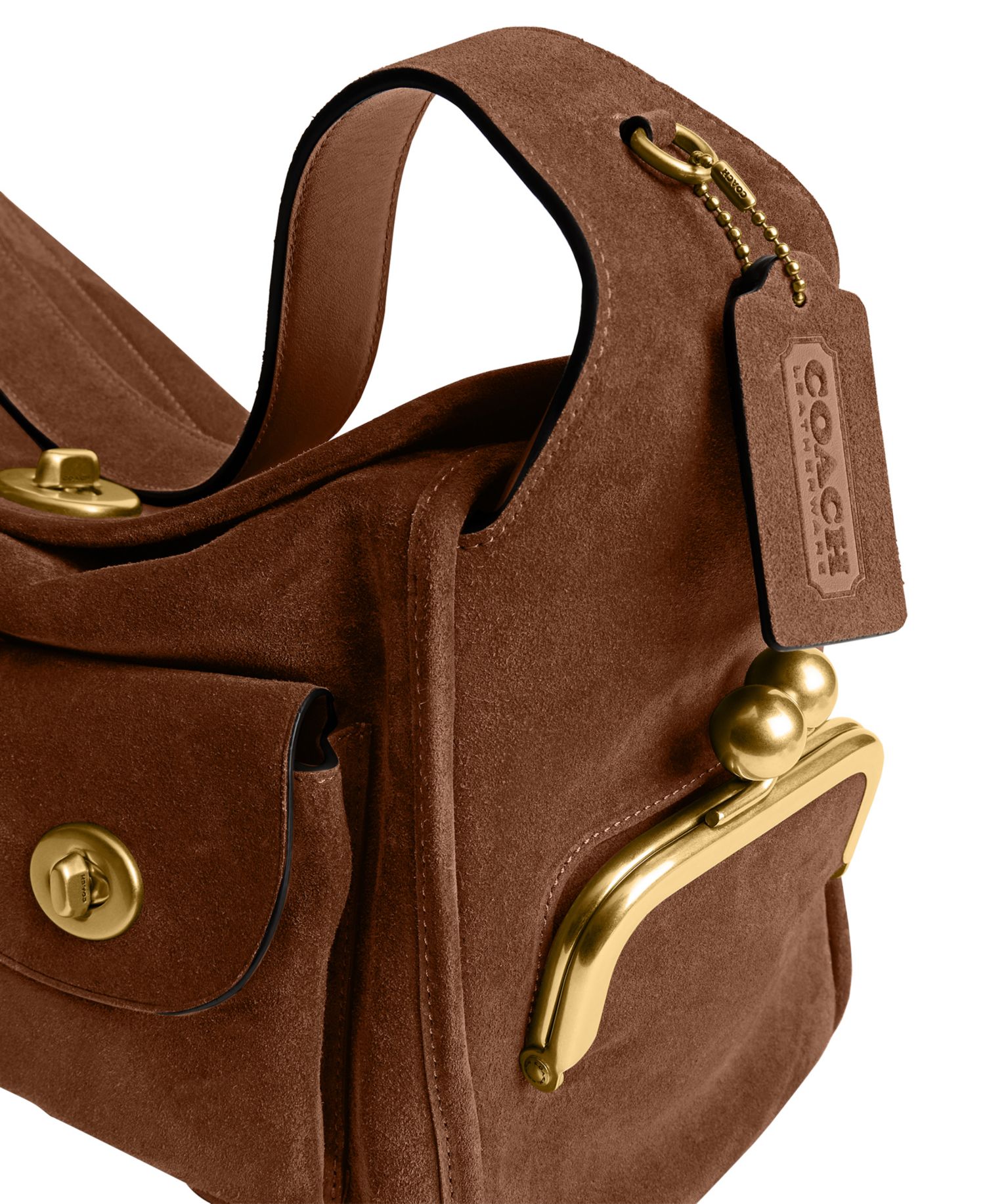 Haversack Large Suede Turnlock Shoulder Bag