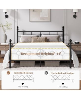 Metal Bed Frame with Vintage Circular Headboard and Footboard, Heavy-Duty Iron Platform Bed, No Box Spring Needed, Noise-Free Design