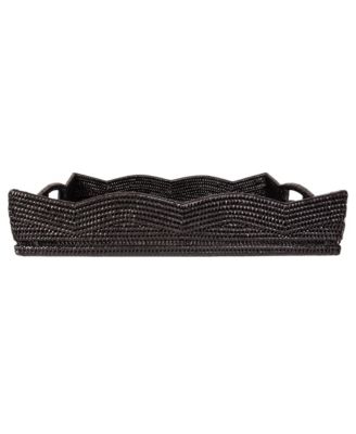Rattan Scallop Rectangular Tray with Glass Insert