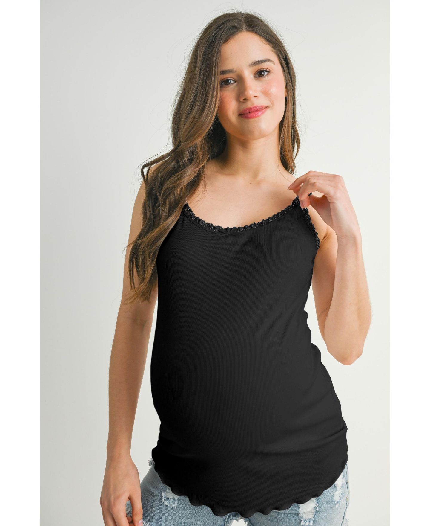 Женский топ Hello Miz Maternity Ribbed Lace Trim Camisole Top, цвет: Чёрный — фото 1