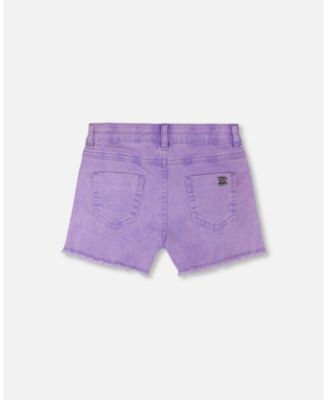 Big Girls Mauve Denim Shorts with Embroidery