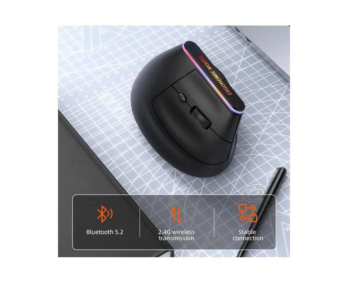 Risokeys Ergonomic Vertical Wireless Mouse, Silent Click, Dual Mode (Bluetooth 5.2 + 2.4G), 3 Adjustable Dpi