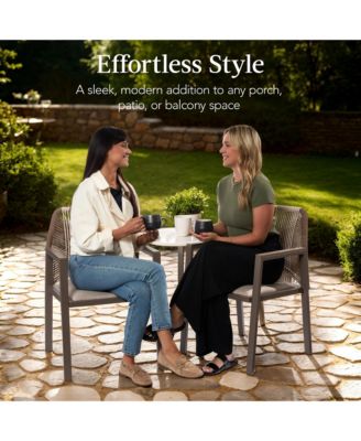 Set of 2 Indoor/Outdoor Aluminum Woven Rope Dining Chairs w/ Armrests