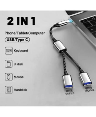 USB C to Dual USB A Adapter, 480Mbps Data Transfer,Aluminum Hub for Laptop/Car/Phone, Ideal for Commuters, Gamers