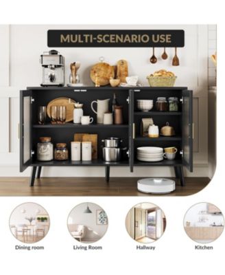 Sideboard Buffet Cabinet, Large Sideboard Cabinet with 3 Fluted Glass Doors and Removable Shelves