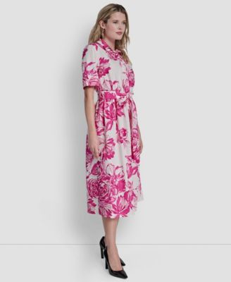 Women's Elbow-Sleeve Button-Front Shirt Dress