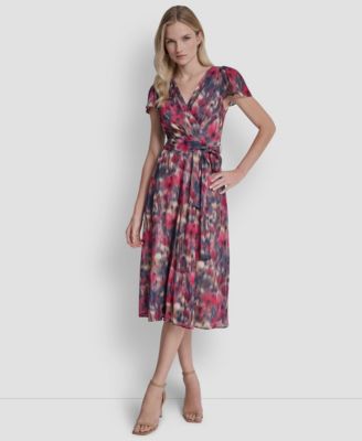 Women's Flutter Short-Sleeve Midi Dress