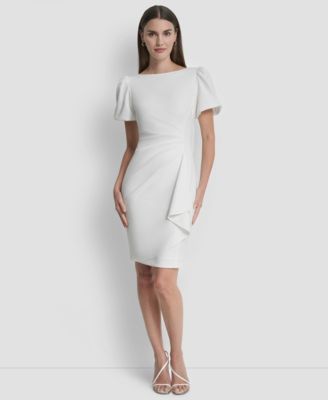 Women's Bubble Sleeve Scuba Crepe Ruched Sheath Dress