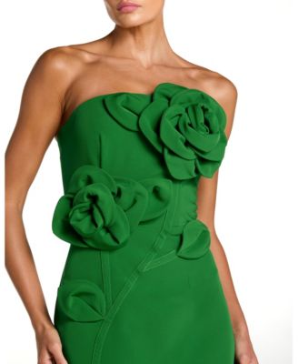 Petite Crepe Strapless Midi Dress with 3D Flower Detail