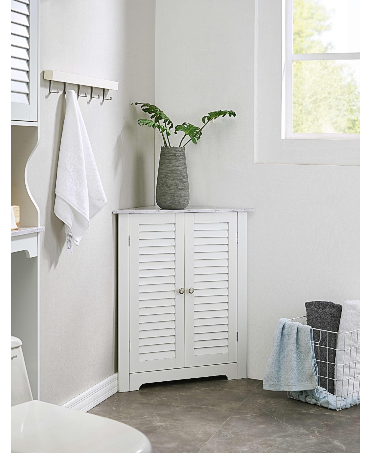 Kings Brand Furniture White Freestanding Bathroom Corner Cabinet Storage with Doors and Two Shelves