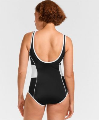 Women's Tugless Scoop Neck Colorblock Low Leg One Piece