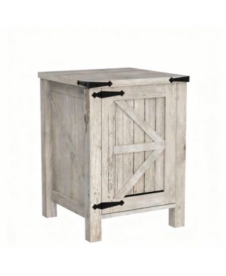 Farmhouse Barn Door Bedside locker with Charging Station - Rustic Wood - Multi-Functional