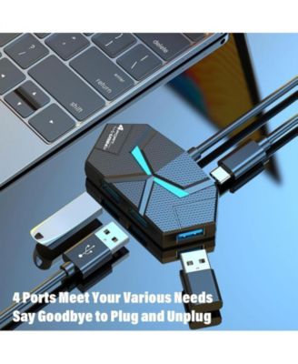 4-Port USB 3.0 Hub with 5Gbps Transfer, LED Light & Portable Design - Multiport Adapter for Laptop/Desktop