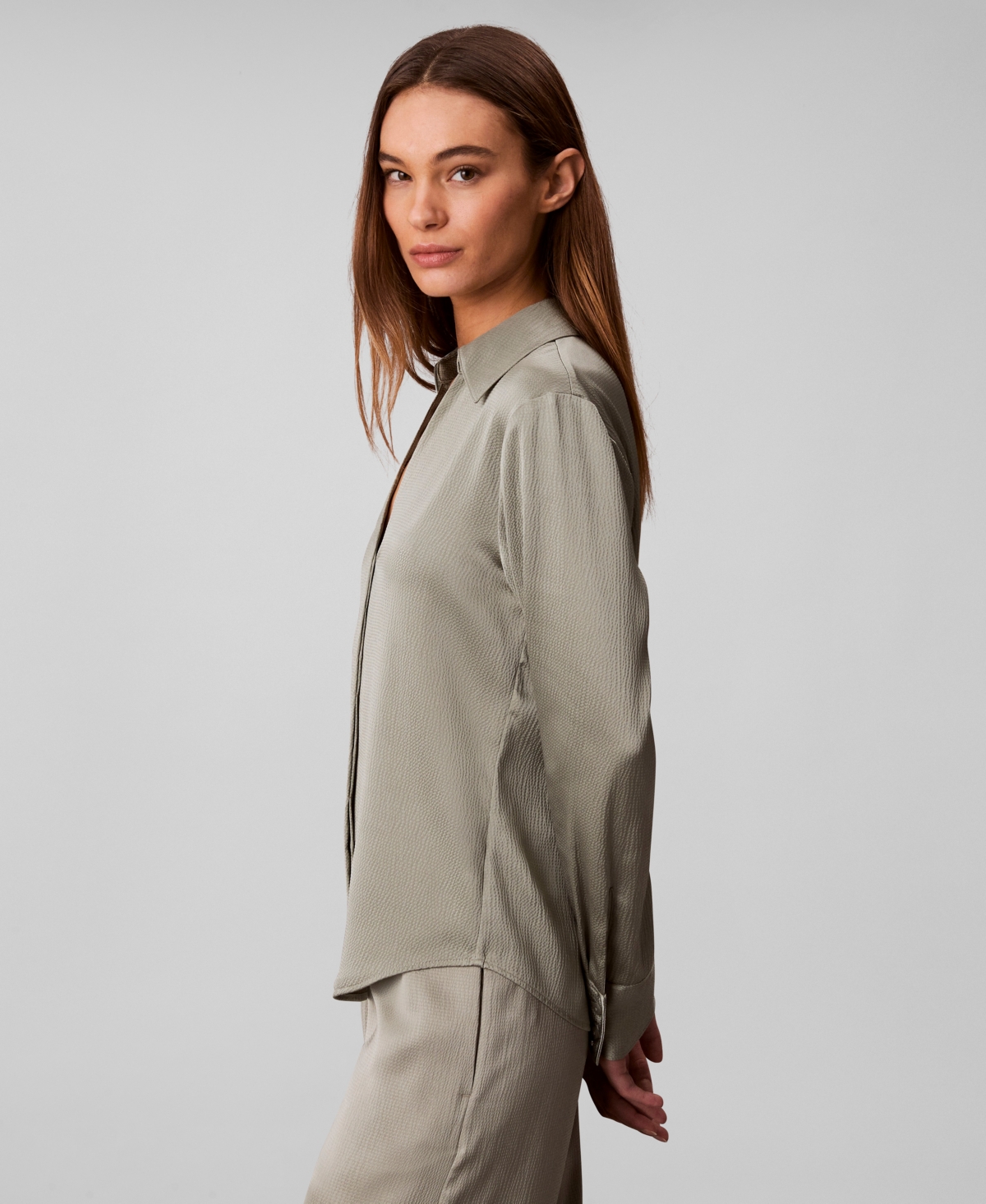 Calvin Klein Women's Hammered Fitted Collared Shirt