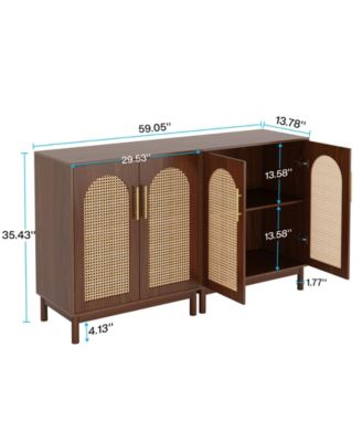Set of 2 Rattan Sideboard Buffet with Storage, 59 Inch Accent Cabinet with Doors, Storage Cabinet for Dining Room, Living Room, Kitchen