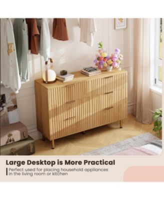 6 Drawer Dresser for Bedroom, Fluted Dresser with Large Drawers and Sturdy Gold Legs Support, Dressers & Chests of Drawers for Bedroom