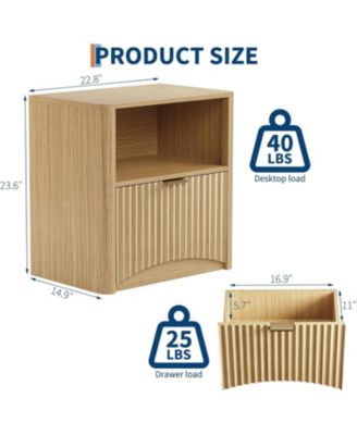 Fluted Farmhouse Night Stand with Charging Station, 23" Mid-Century Modern Nightstand