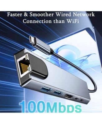 6 in 1 Type C to HDTV Adapter, USB C Hub with LAN Port, 4K HDMI Output USB C,Ideal for Home Office, Gaming, School