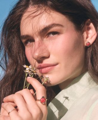 14k Gold Over Brass Lady Bug Stud Earrings