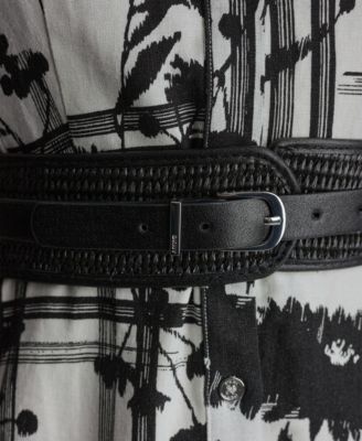 Women's Short-Sleeve Collared Neck Belt Midi Shirtdress