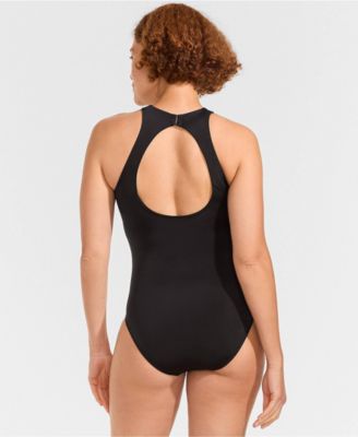 Women's D-Cup Tugless High Neck Portrait Back One Piece Swimsuit