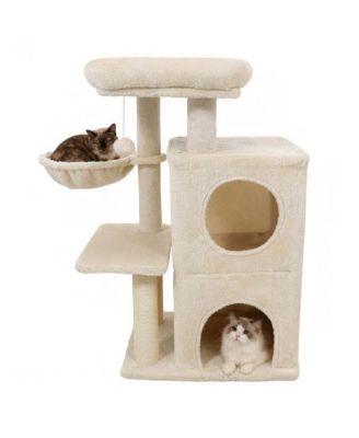 Cat Tree with 2-Tier Cat Condo, 33.5-Inch Multi-Level Tower with Sisal Scratching Posts & Anti-Toppling Device, Beige